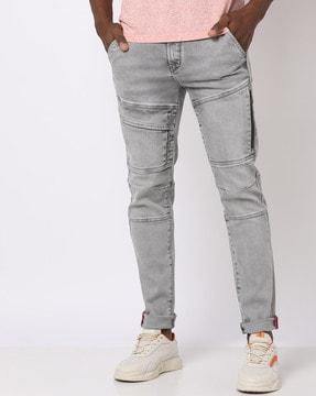 Panelled Light-Wash Low-Rise Jeans