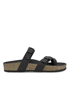 Round-Toe Slip-On Strappy Sandals