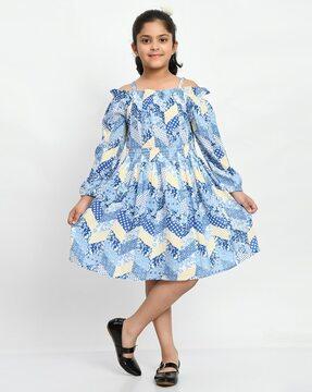 Abstract Printed Square-Neck Fit & Flare Dress