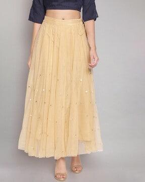 Solid Flared Polyester Skirt