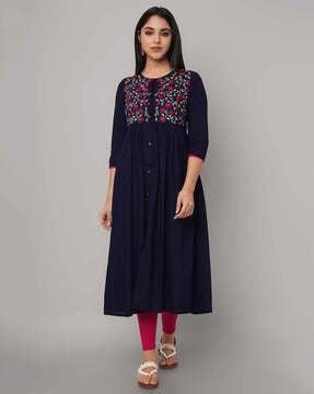 Floral Embroidered Flared Kurta