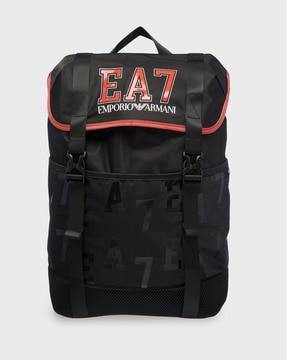 Solid Pattern Backpack with Contrast Logo