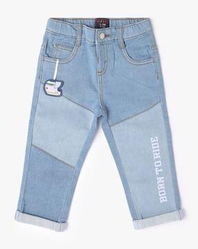 Contrast Cut & Sew Cotton Jeans