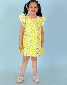 Lemon Print Round-Neck A-Line Dress