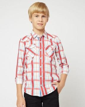 Lanzo Checked Slim Fit Shirt with Flap Pockets