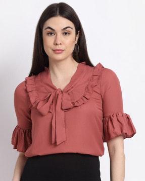 Blouse with Ruffle Trims