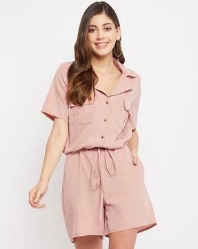 Solid Jumpsuit with Tie-Up Waist