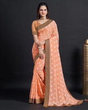 Saree with Embroidered Lace Border
