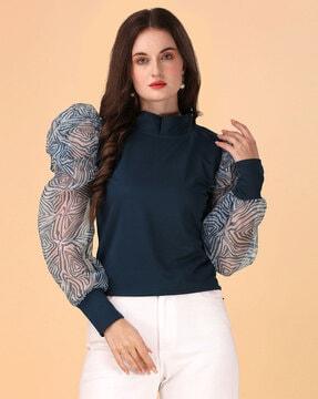 high-neck-top-with-puff-sleeves
