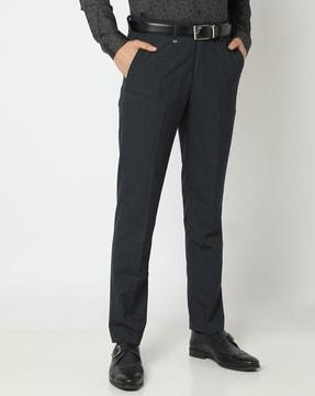 Checked Flat-Front Slim Fit Trousers