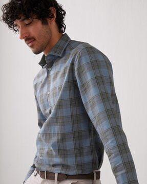 Checked Shirt with Cutaway Collar