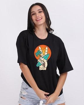 Graphic Print Loose Fit Crew-Neck T-Shirt