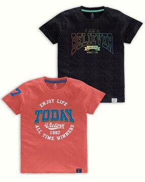 Pack of 2 Typographic Print Round-Neck T-Shirts