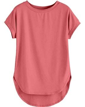 Crew-Neck T-Shirt with Curved Hemline