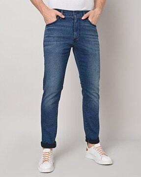 Mid-Wash Low-Rise Tapered Fit Jeans