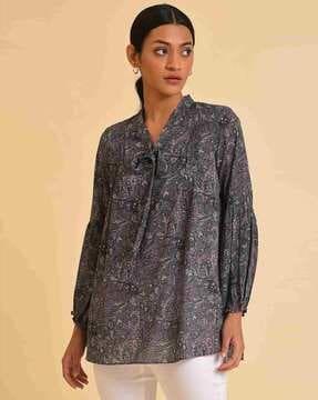 paisley-print-top-with-tie-up-neck