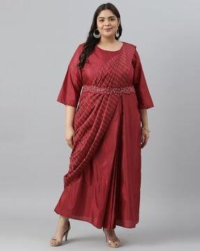 saree-dress-with-embroidered-belt
