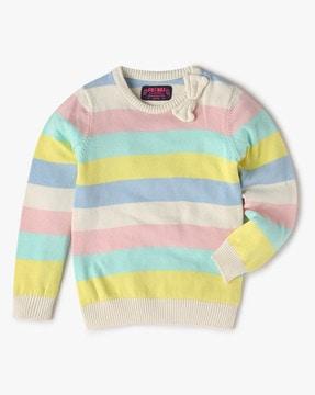 Striped Sweatshirt with Bow Accent