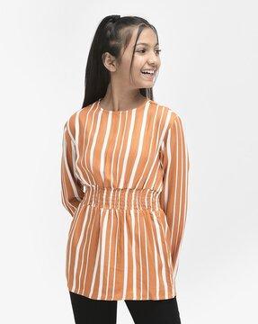 Striped Slim Fit Top with Full Sleeves