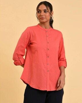 Button-Down Top with Roll-Up Sleeves