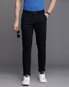Geometric Woven Slim Fit Flat-Front Chinos