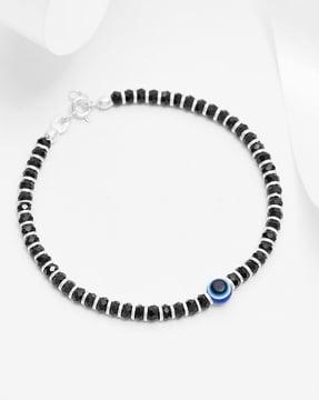 Black Beads with Evil Eye Silver Bracelet