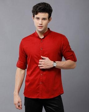Slim Fit Shirt with Mandarin Collar