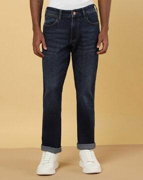 Mid-Wash Straight Fit Jeans