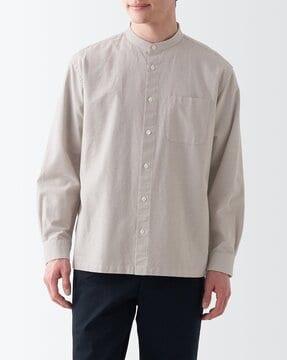 Washed Oxford Stand-Collar Shirt