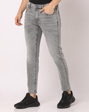Heavily Washed Ankle-Length Skinny Jeans