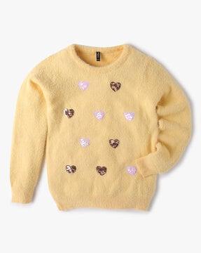 Fuzzy Fur Heart Sequins Sweater