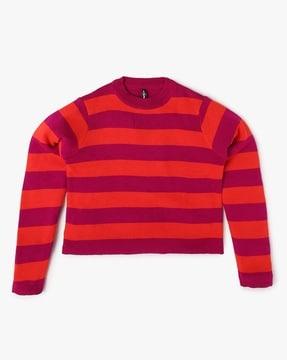 Girls Striped Crew-Neck Pullover