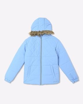 Quilted Zip-Front Hooded Jacket