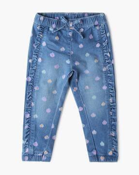 JNS All-Over Print Jeans with Side Ruffles