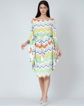 Chevrons Print A-Line Dress with Tie-Up