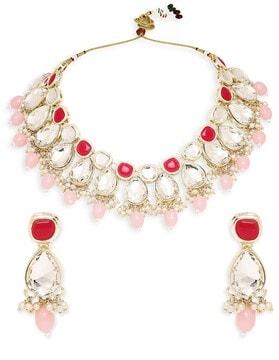 Stone-Studded Necklace & Earrings Set