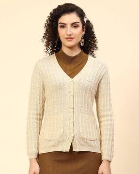 Cable-Knit Cardigan with Patch Pockets