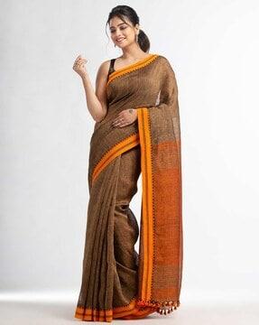 Striped Pattern Saree with Contrast Border