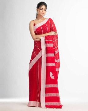 Striped Pattern Saree with Contrast Border