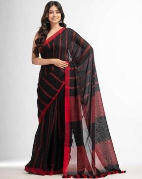 Striped Saree with Contrast Border
