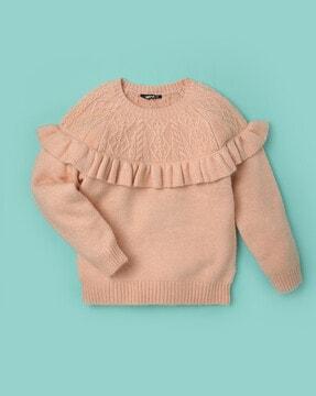 Round-Neck Flounce-Trim Sweater