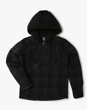 checked-zip-front-hoodie