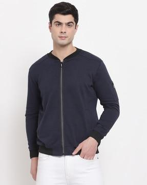 Zip-Front Bomber Jacket with Ribbed Hem