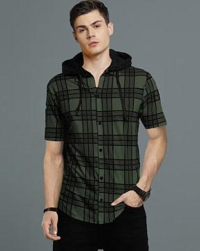 Checked Slim Fit Hooded Shirt