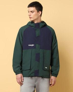 Colourblock Hooded Jacket with Zipper Pockets