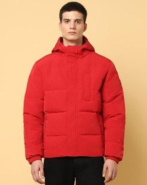 Hooded Puffer Jacket with Zipper Pockets