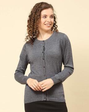 Button-Down Cardigan with Ribbed Hem