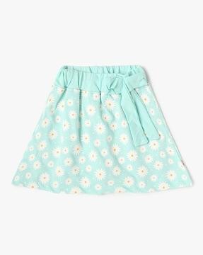 Floral Print A-Line Skirt with Bow Accent