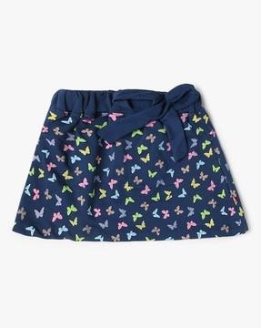 Butterfly Print A-Line Skirt with Bow Accent
