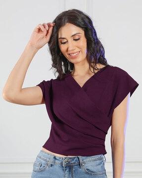 V-Neck Blouson Top with Cap Sleeves